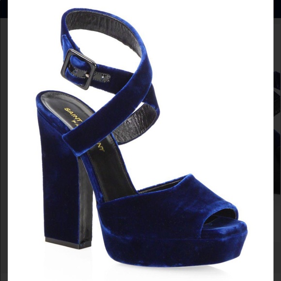 Saint Laurent Shoes - Saint Laurent Debbie Velvet Wedge Sandals